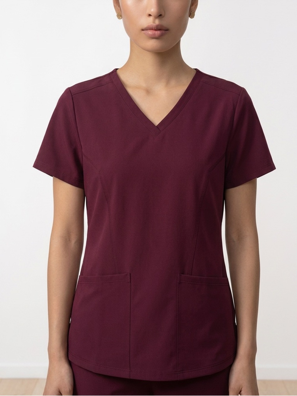 Med Couture Women's V-Neck Scrub Top in Burgundy Large